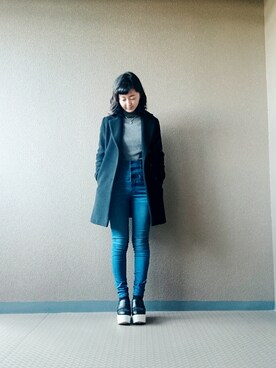 「ハイウエストパンツ」｜「アイテム（チェスターコート）」を使った、703さん（レディース・160cm）の冬コーディネート