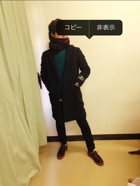 「アイテム（ドレスシューズ、パープル系）」を使った、Rinさん（メンズ・171cm）の冬コーディネート