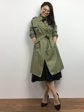 「アイテム（トレンチコート、グリーン系）」を使った、natsuさん（レディース・155cm）の春コーディネート