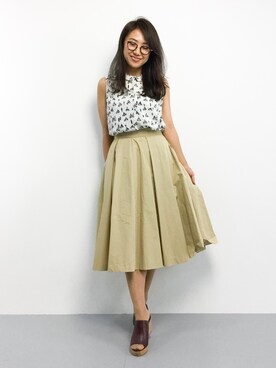 「FRAMeWORK（フレームワーク）のタイプライタータックスカート◆（スカート）」を使った、natsuさん（レディース・155cm）の春コーディネート