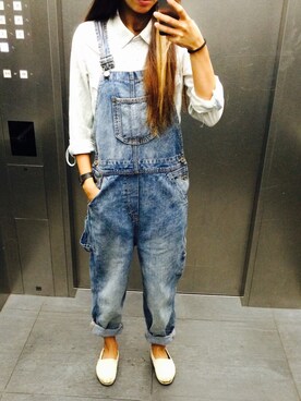 「MONKI（モンキ）のアイテム（サロペット/オーバーオール）」を使った、Hanaさん（レディース・158cm）の秋コーディネート