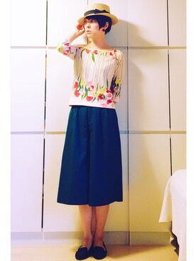 「Jocomomola（ホコモモラ）のアイテム（トップス）」を使った、caedeさん（レディース・167cm）の夏コーディネート