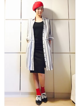 「ひざ丈スカート」｜「アイテム（シャツワンピース）」を使った、caedeさん（レディース・167cm）の秋コーディネート