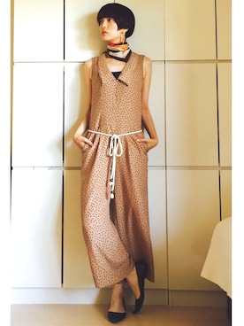 「アイテム（つなぎ/オールインワン、ベージュ系）」を使った、caedeさん（レディース・167cm）の夏コーディネート