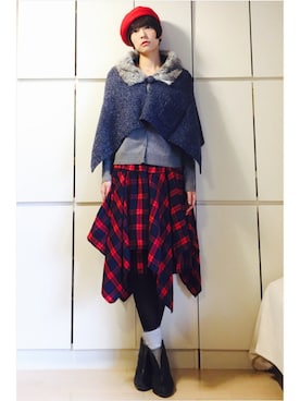 「シャギー」｜「アイテム（ハンチング/ベレー帽）」を使った、caedeさん（レディース・167cm）の秋コーディネート