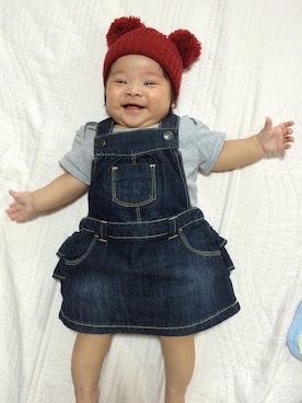 「OLD NAVY（オールドネイビー）のアイテム（サロペット/オーバーオール、ブルー系）」を使った、まるこさん（キッズ・70cm）の秋コーディネート