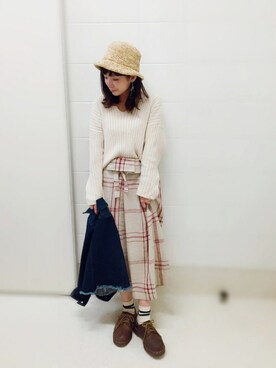 「ゆるニット」｜「アイテム（デニムジャケット）」を使った、ｃｈｉｉさん（レディース・152cm）の春コーディネート