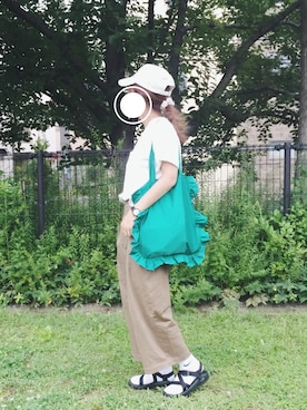 「フリルトート」｜「アイテム（帽子）」を使った、ｃｈｉｉさん（レディース・152cm）の夏コーディネート