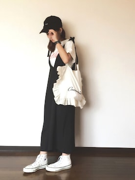 「白いスニーカー」｜「アイテム（サロペット/オーバーオール）」を使った、ｃｈｉｉさん（レディース・152cm）の夏コーディネート