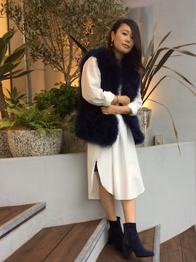 「ファー」｜「アイテム（チュニック）」を使った、chieさん（レディース・147cm）の秋コーディネート
