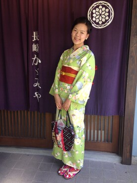 「アイテム（浴衣、グリーン系）」を使った、ひこみさん（レディース・164cm）の秋コーディネート