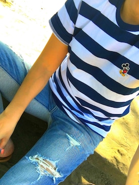 「UNIQLO（ユニクロ）のアイテム（Tシャツ/カットソー、ブルー系）」を使った、nanaさん（レディース・163cm）の夏コーディネート