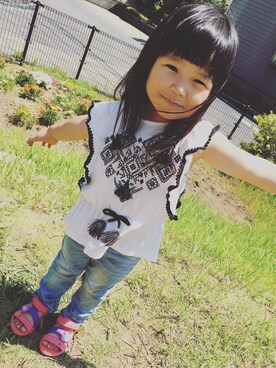 「H&M（エイチ・アンド・エム）のアイテム（Tシャツ/カットソー、ホワイト系）」を使った、nanaさん（レディース・163cm）の夏コーディネート