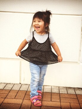 「GLOBAL WORK（グローバルワーク）のアイテム（Tシャツ/カットソー、グレー系）」を使った、nanaさん（レディース・163cm）の夏コーディネート