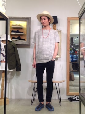 「ストローハット」｜「アイテム（スウェット）」を使った、rehacerさん（メンズ・174cm）の春コーディネート