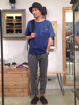 「rehacer（レアセル）のアイテム（帽子）」を使った、rehacerさん（メンズ・174cm）の夏コーディネート