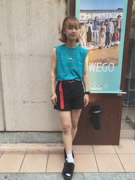 「WC（ダブル シー）のアイテム（サンダル）」を使った、かほてぃさん（レディース・162cm）の夏コーディネート