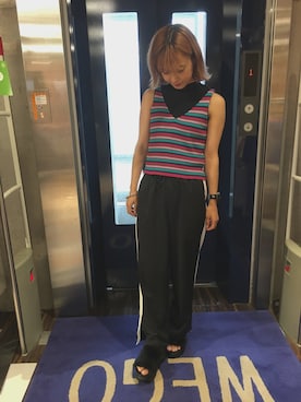 「WC（ダブル シー）のアイテム（サンダル）」を使った、かほてぃさん（レディース・162cm）の夏コーディネート