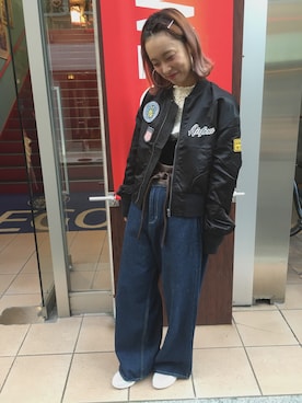 「アイテム（MA-1）」を使った、かほてぃさん（レディース・162cm・20代）の秋コーディネート