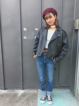 「チョーカートップス」｜「アイテム（ジャケット/アウター）」を使った、かほてぃさん（レディース・162cm）の秋コーディネート