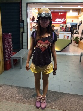「アイテム（ブーティ、パープル系）」を使った、marieliuさん（レディース・163cm）の夏コーディネート