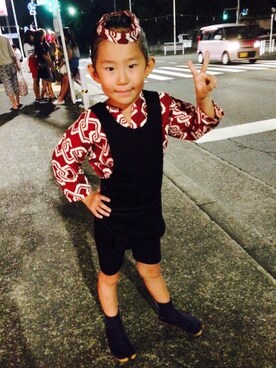 「アイテム（水着/着物・浴衣、レッド系）」を使った、クレさん（キッズ・110cm）の夏コーディネート