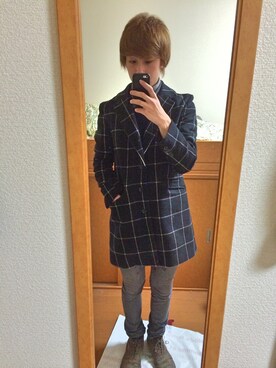 「DISCOVERED（ディスカバード）のアイテム（チェスターコート）」を使った、KOUHEIさん（メンズ・166cm）の冬コーディネート