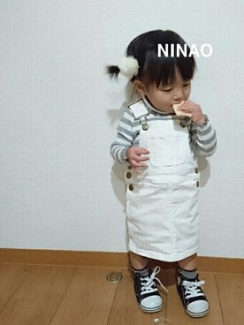 「アイテム（ジャンパースカート、ホワイト系）」を使った、ＮＩＮＡ☆ＳＹＵＲＩさん（キッズ・70cm）の秋コーディネート