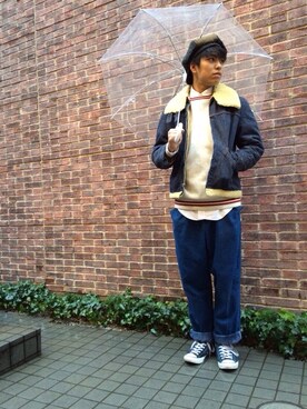 「シャツ×スウェット」｜「アイテム（カバーオール）」を使った、Shoseiさん（メンズ・180cm）の冬コーディネート