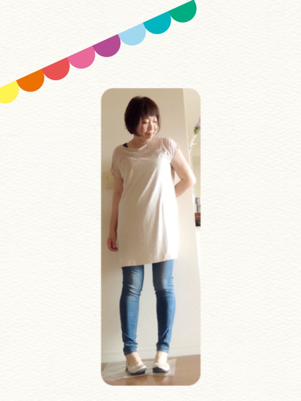 「スキニー、ユニクロ、UNIQLO、PAR ICI、ペタンコ靴、バレーシューズ、COCUE、ゴールドパンプス」｜「PAR ICIのアイテム（ワンピース、ピンク系）」を使った、ｙｕｋｋｉｎ＊さん（レディース・166cm）の夏コーディネートの1枚目の写真