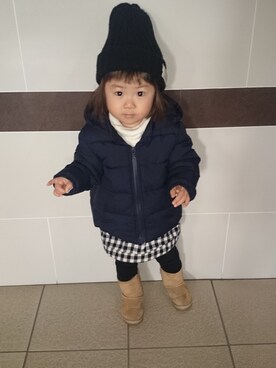 「無印良品（ムジルシリョウヒン）のアイテム（ダウンジャケット/コート）」を使った、あいぴょんさん（キッズ・90cm）の冬コーディネート