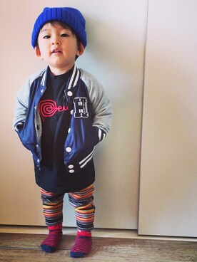 「TOMMY HILFIGER（トミーヒルフィガー）のアイテム（ブルゾン）」を使った、Saurusさん（キッズ・80cm）の秋コーディネート