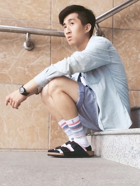 「blue」｜「アイテム（カーゴパンツ）」を使った、博森さん（メンズ・174cm）の秋コーディネート