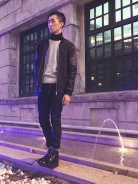 「BRIDGE（ブリッジ）のアイテム」を使った、博森さん（メンズ・174cm）の冬コーディネート