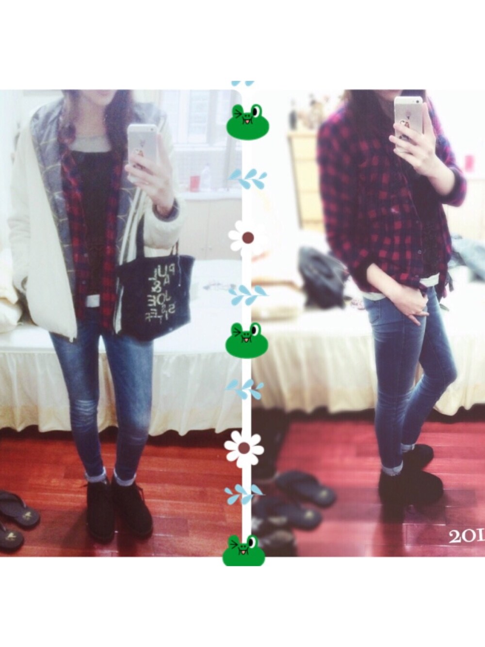 「winter、cold weather、white、skinny jeans、PAUL&JOE SISTER、black、red、iPhone5s」｜「UNIQLOのアイテム（デニムパンツ、ブルー系）」を使った、MarsTaiさん（レディース・170cm）の冬コーディネートの1枚目の写真