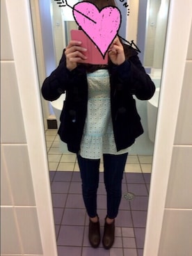 「アイテム（チューブトップ、ブルー系）」を使った、まちださえさん（レディース・162cm）の冬コーディネート