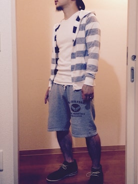 「Alpha Industries（アルファインダストリーズ）のアイテム（Tシャツ/カットソー）」を使った、threePeaceさん（メンズ・170cm）の夏コーディネート