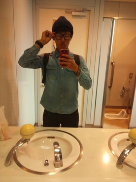 「GLOBAL WORK（グローバルワーク）のアイテム（ニットキャップ/ビーニー、ブルー系）」を使った、kaiseeeeiさん（メンズ・170cm）の秋コーディネート