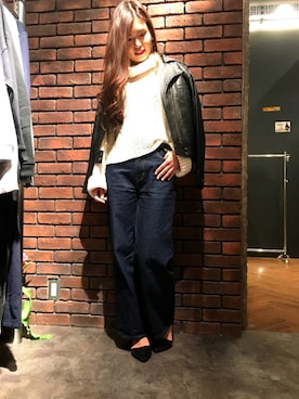 「SpRay（スプレイ）のアイテム（ライダースジャケット）」を使った、SpRay 大和郡山さん（レディース・159cm）の秋コーディネート