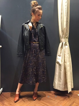 「SpRay（スプレイ）のアイテム（ライダースジャケット）」を使った、SpRay 大和郡山さん（レディース・158cm）の秋コーディネート