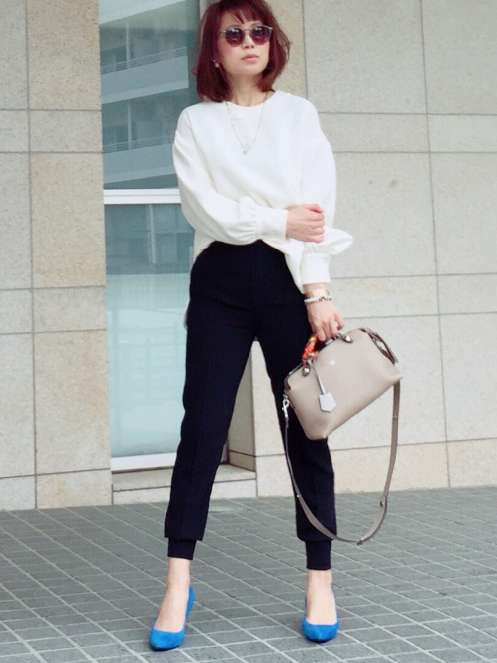 「おでかけ、ランチ、シンプル、大人スタイル、ママファッション」｜「Deuxieme Classeのアイテム（その他パンツ、ブラック系）」を使った、イデアルーチェさん（レディース・161cm）の春コーディネートの1枚目の写真