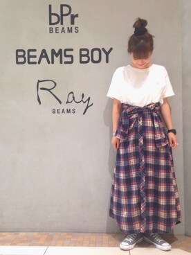 「BEAMS BOY（ビームスボーイ）のアイテム（シャツワンピース）」を使った、hazuki yoshizawaさん（レディース・166cm）の夏コーディネート