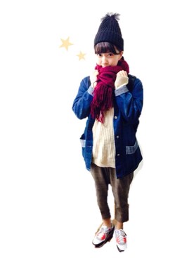 「Casselini（キャセリーニ）のアイテム（ニットキャップ/ビーニー）」を使った、まりもさん（レディース・155cm）の秋コーディネート