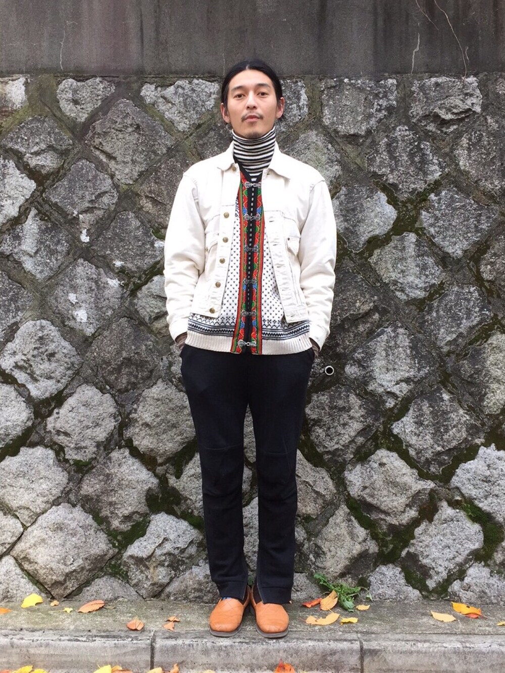 「fridge、fridgesetagaya、fridgevintage、VINTAGE、フリッジ、ニット、カーディガン、冬コーデ」｜「greenhillのアイテム（Tシャツ/カットソー、ブラック系）」を使った、YUUCHIDAさん（メンズ・173cm）の冬コーディネートの1枚目の写真