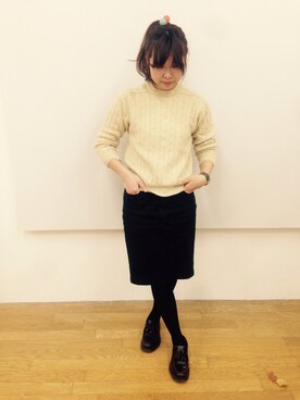 「UNIQLO（ユニクロ）のアイテム（デニムスカート、ブラック系）」を使った、もしこさん（レディース・163cm）の冬コーディネート
