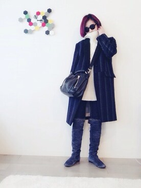 「たすき掛け」｜「アイテム（チェスターコート）」を使った、あやなみさん（レディース・156cm）の冬コーディネート
