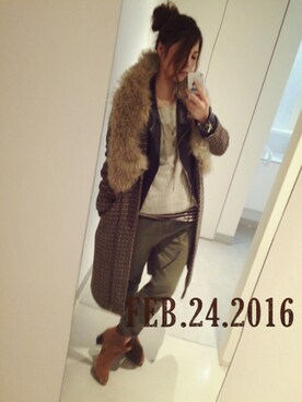 「3rd by VANQUISH（サードバイヴァンキッシュ）のアイテム（チェスターコート）」を使った、MAHOMiさん（レディース・160cm）の冬コーディネート