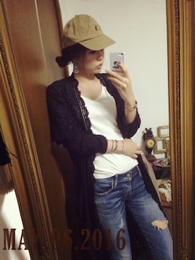 「Ungrid（アングリッド）のフレイドヘムストスリ（デニムパンツ）」を使った、MAHOMiさん（レディース・160cm）の春コーディネート