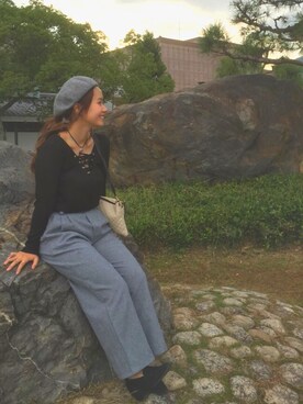 「AS KNOW AS PINKY（アズノゥアズピンキー）のアイテム（ハンチング/ベレー帽）」を使った、たまごさん（レディース・151cm）の秋コーディネート