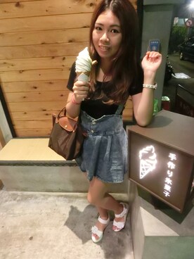 「no brand（ノーブランド）のアイテム（Tシャツ/カットソー、ブラック系）」を使った、TsengYunさん（レディース・160cm）の秋コーディネート